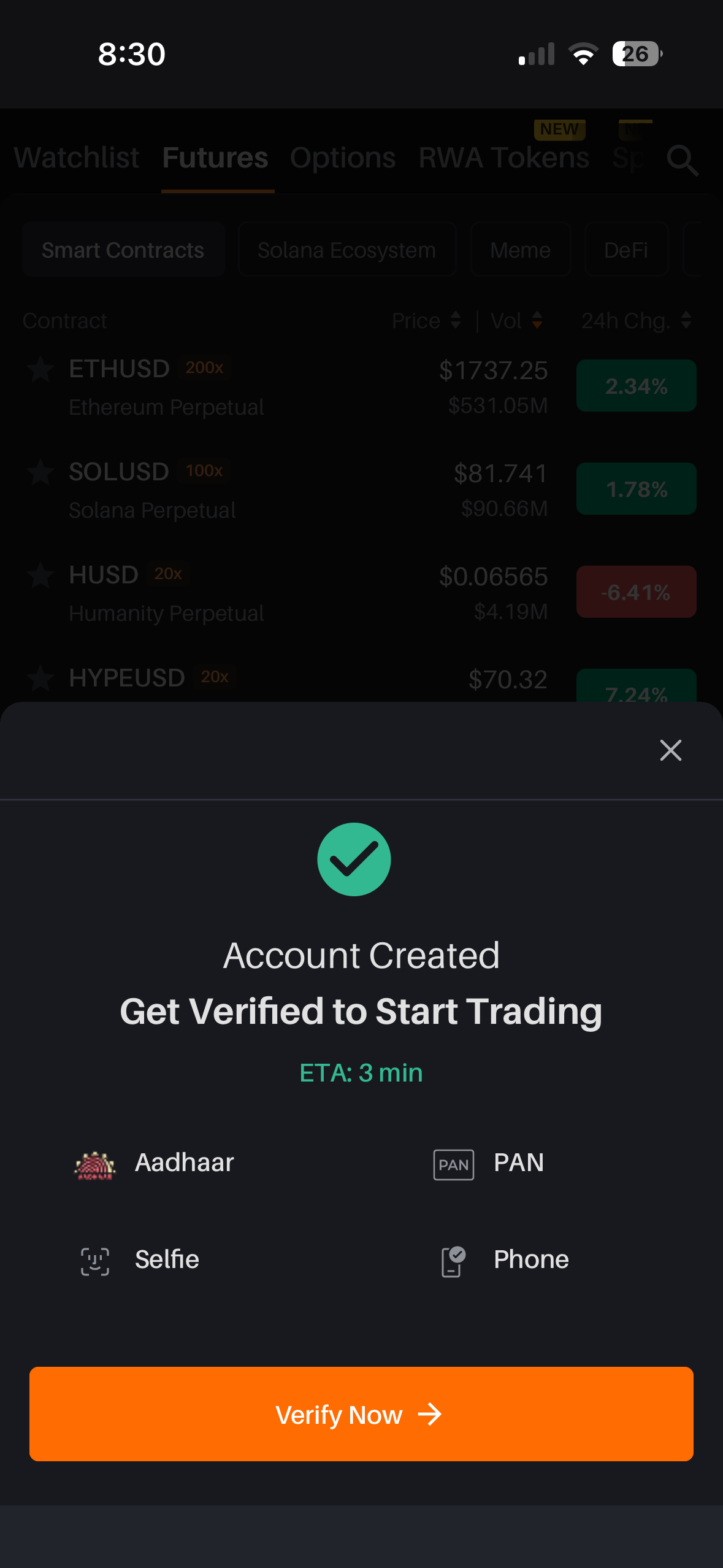 Account created modal capture