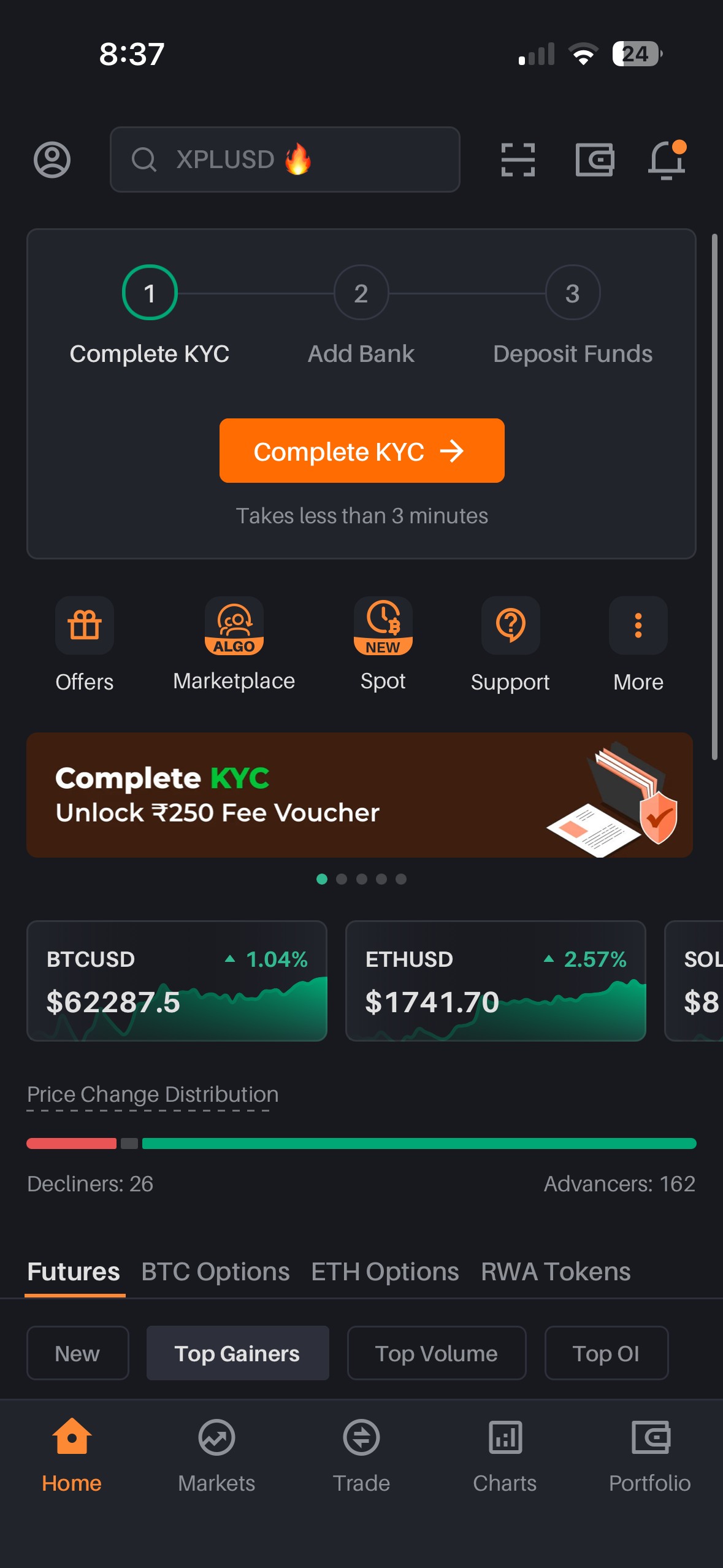 Home with KYC banner capture